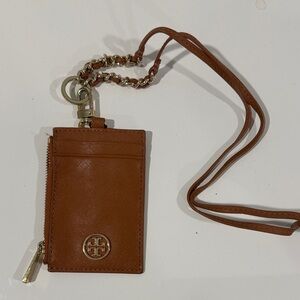 Tory Burch Tan Leather Card Holder Lanyard